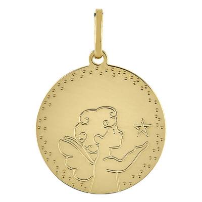 750/1000 Yellow Gold Round Angel Star Medallion, Diameter 16 mm - Vandona