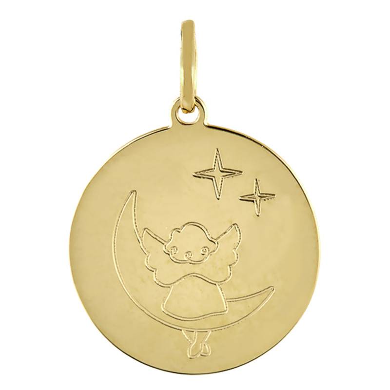 750/1000 Yellow Gold Round Angel on the Moon Medal, Diameter 16 mm - Vandona