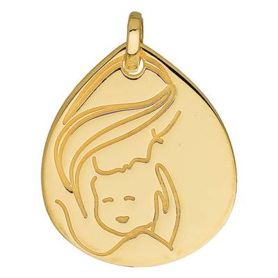 Médaille Ovale Vierge à l'enfant, Or Jaune 750 - Vandona