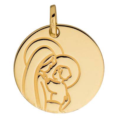 Médaille Vierge à l'enfant, Or Jaune 750, Diamètre 16 mm - Vandona