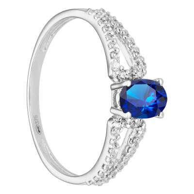 Bague Or Blanc 375, Saphir 0,65 ct, Oxydes de Zirconium - Aurora