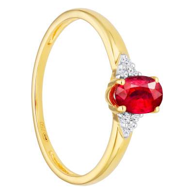750/1000 Yellow Gold Diamond & Ruby 0.25 ct Shouldered Solitaire Ring - Aurora