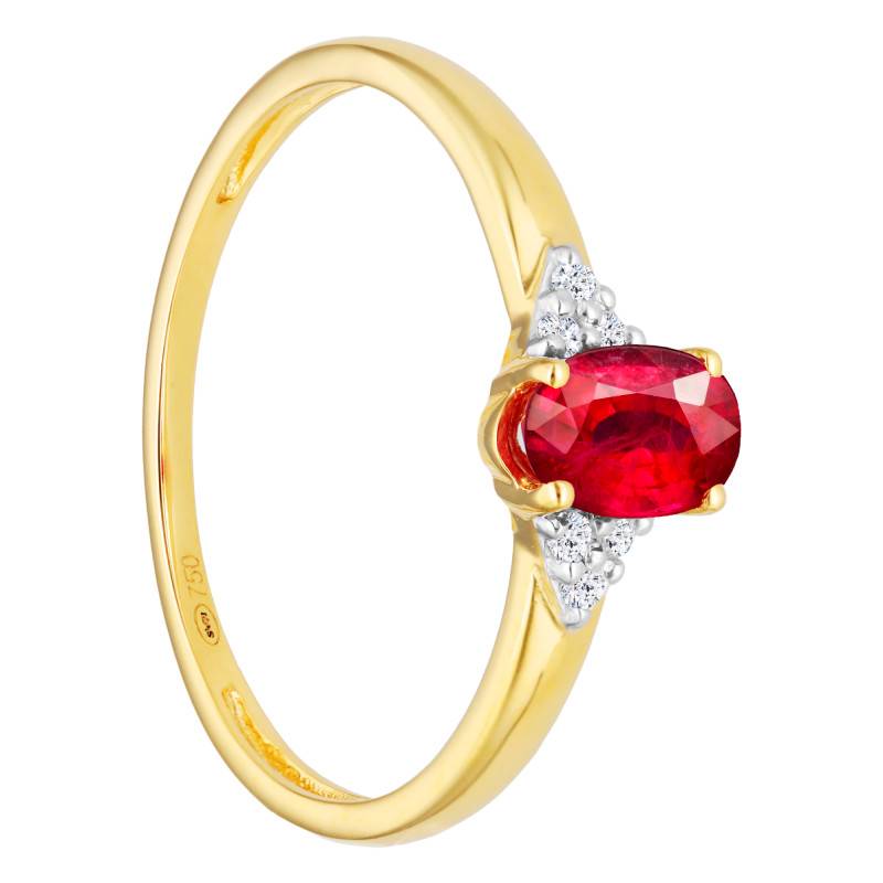 750/1000 Yellow Gold Diamond & Ruby 0.25 ct Shouldered Solitaire Ring - Aurora