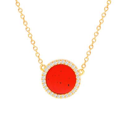 Collier Rond Jaspe Rouge & Diamants 0,20 ct en Or Rose 750, Longueur 41 à 46 cm, Largeur 0,45 mm - Divine