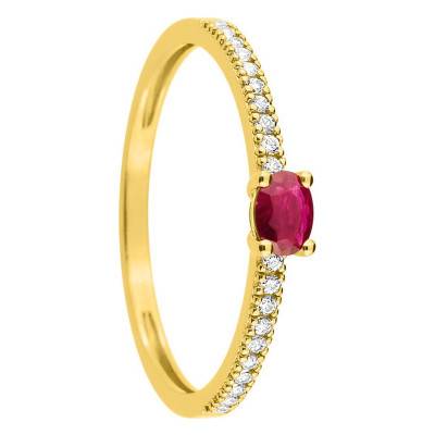 Bague Or Jaune 375, Rubis, Oxydes de Zirconium - Aurora