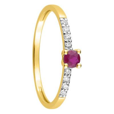 Bague Or Jaune 375, Rubis, Zircones - Aurora