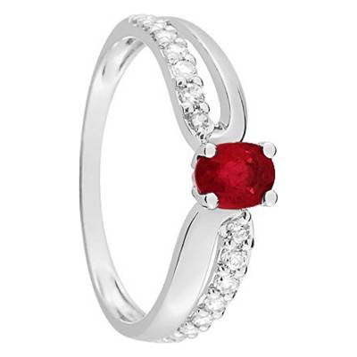 Bague Double Noeud Or Blanc 375, Rubis, Oxydes de Zirconium - Aurora