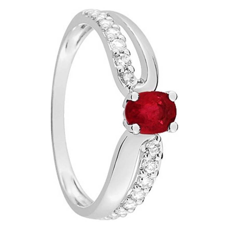 375/1000 White Gold Open-Work Ruby and Zirconium Oxide Halo Ring - Aurora
