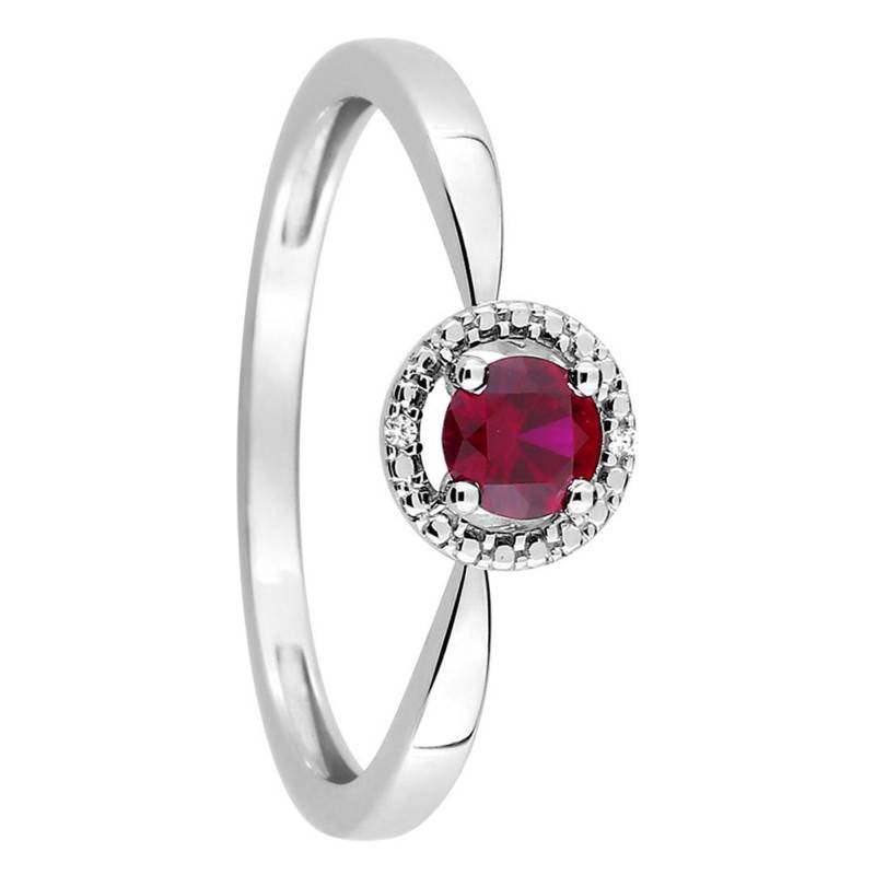 375/1000 White Gold Ruby & Cubic Zirconia Solitaire Ring with Side Stones - Aurora