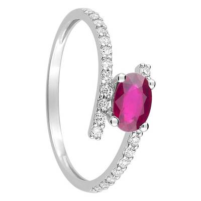 375/1000 White Gold Ruby & Cubic Zirconia Solitaire Ring with Side Stones - Aurora
