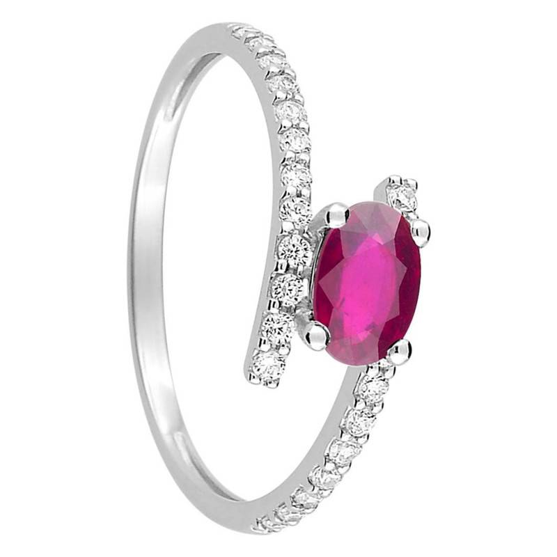 375/1000 White Gold Ruby & Cubic Zirconia Solitaire Ring with Side Stones - Aurora