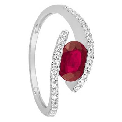 Bague Double Courbée Or Blanc 375, Rubis 1,31 ct, Oxydes de Zirconium - Aurora