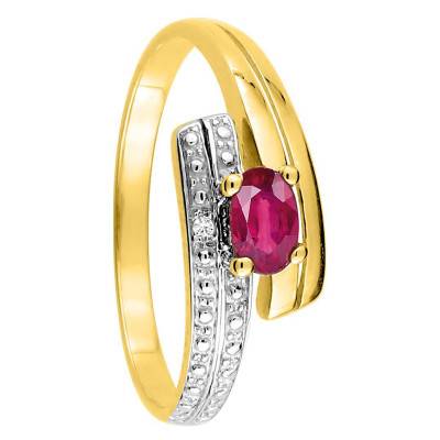 Bague Double Or Jaune 375, Rubis, Oxyde de Zirconium - Aurora