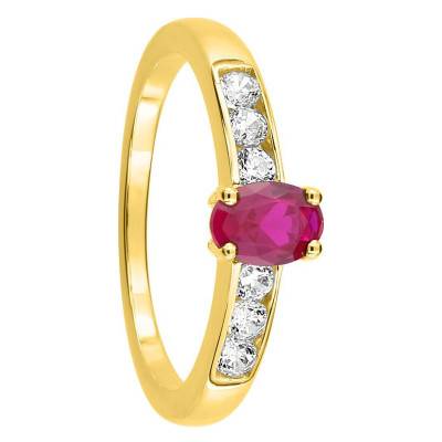 Bague Or Jaune 375, Rubis Ovale, Zircones - Aurora