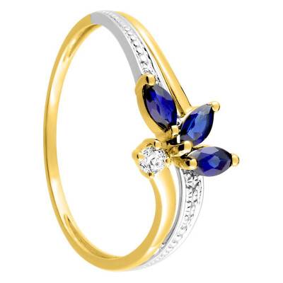 Bague Feuilles Or Jaune 375, Saphirs 0,36 ct, Oxyde de Zirconium - Aurora