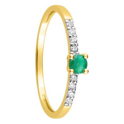 Bague Or Jaune 375, Emeraude, Oxydes de Zirconium - Aurora