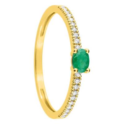 Bague en Or Jaune 375, Emeraude Ovale & Oxydes de Zirconium - Aurora