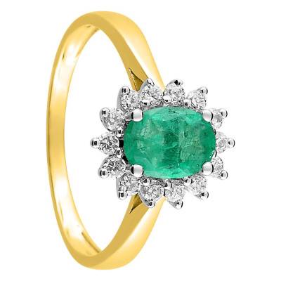 750/1000 Yellow Gold Daisy Flower, Zirconium Oxide & Emerald 0,66 ct Ring - Aurora