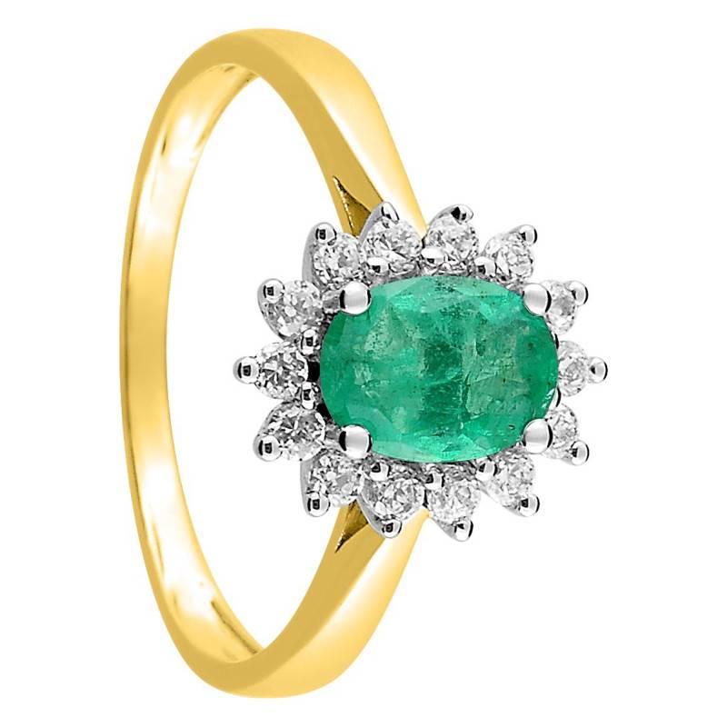 750/1000 Yellow Gold Daisy Flower, Zirconium Oxide & Emerald 0,66 ct Ring - Aurora