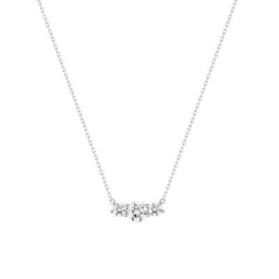 Collier en Or Blanc 375 & Trio d'Oxydes de Zirconium, Longueur 42 cm - Emanessence