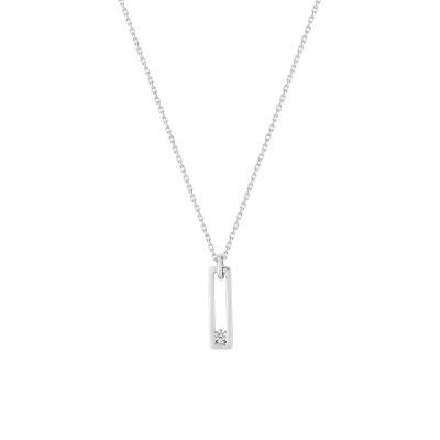 Collier Rectangulaire en Or Blanc 750 & Diamant 0,04 ct, Longueur 40 à 42 cm - Emanessence