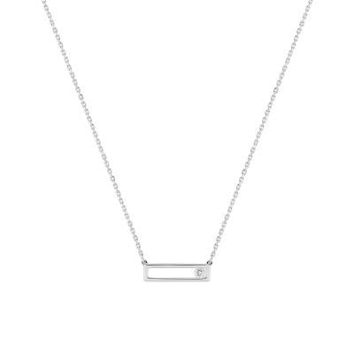Collier Rectangle en Or Blanc 750 & Diamant 0,05 ct, Longueur 40 à 42 cm - Emanessence
