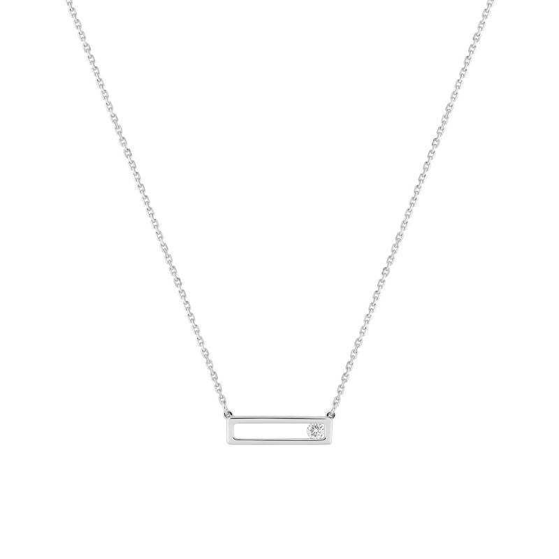 750/1000 White Gold & 0,05 ct Diamond Rectangular Necklace, 40 cm to 42 cm - Emanessence