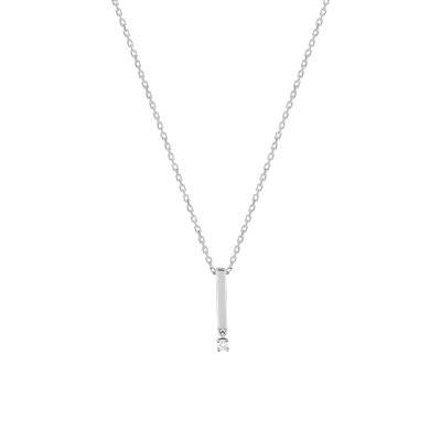 Collier en Or Blanc 750 & Diamant 0,02 ct, Longueur 40 à 42 cm - Emanessence