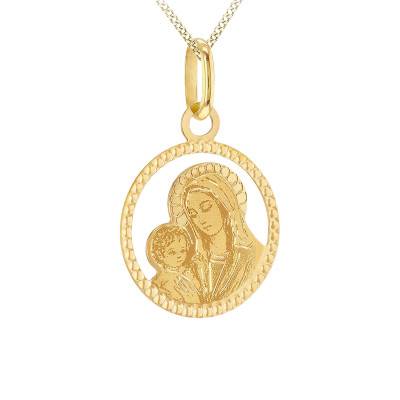 Médaille Ovale Vierge à l'Enfant Ajourée en Or Jaune 375 - Vandona
