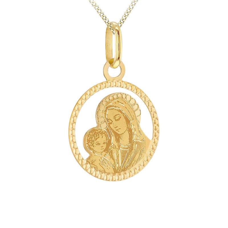 375 Yellow Gold Openwork Oval Madonna and Child Medal - Vandona