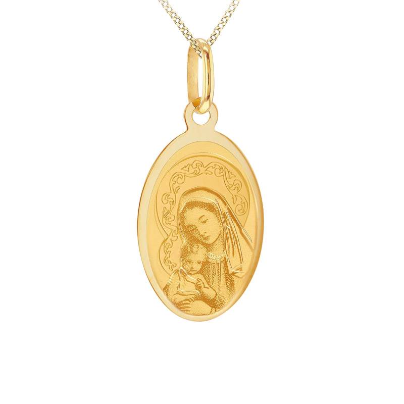 375/1000 Yellow Gold Oval Virgin and Child Medal - Vandona