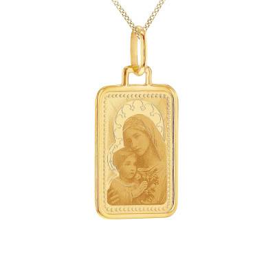 375/1000 Yellow Gold Rectangular Virgin and Child with Flowers Medal - Vandona