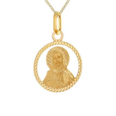 375/1000 Yellow Gold Open-Work Sacred Heart Christ Medal, 14.50 mm Diameter - Vandona