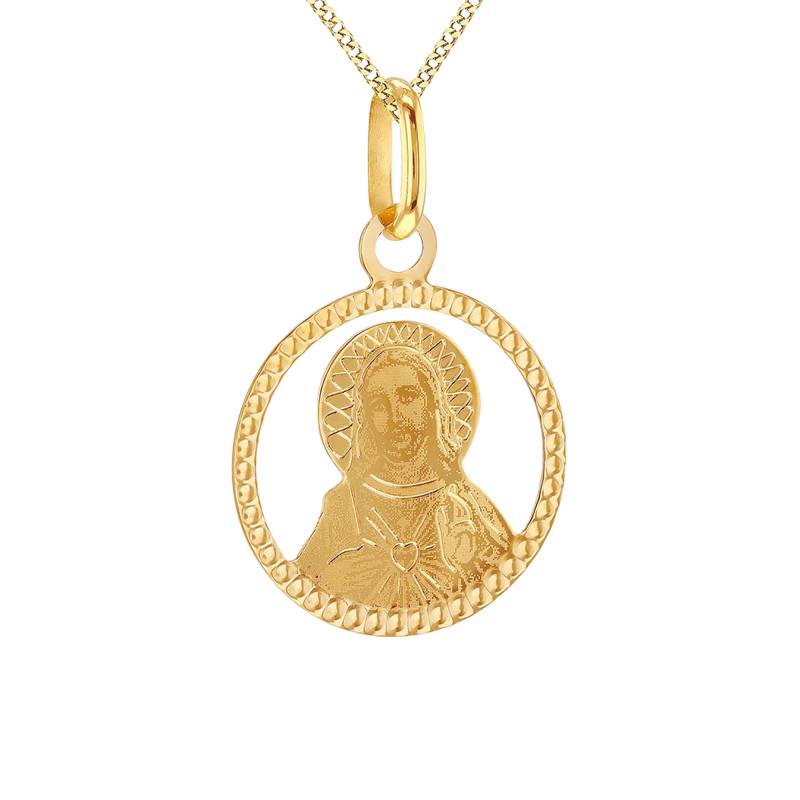 375/1000 Yellow Gold Open-Work Sacred Heart Christ Medal, 14.50 mm Diameter - Vandona