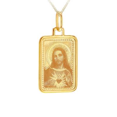 375 Yellow Gold Rectangular Sacred Heart Christ Medal - Vandona