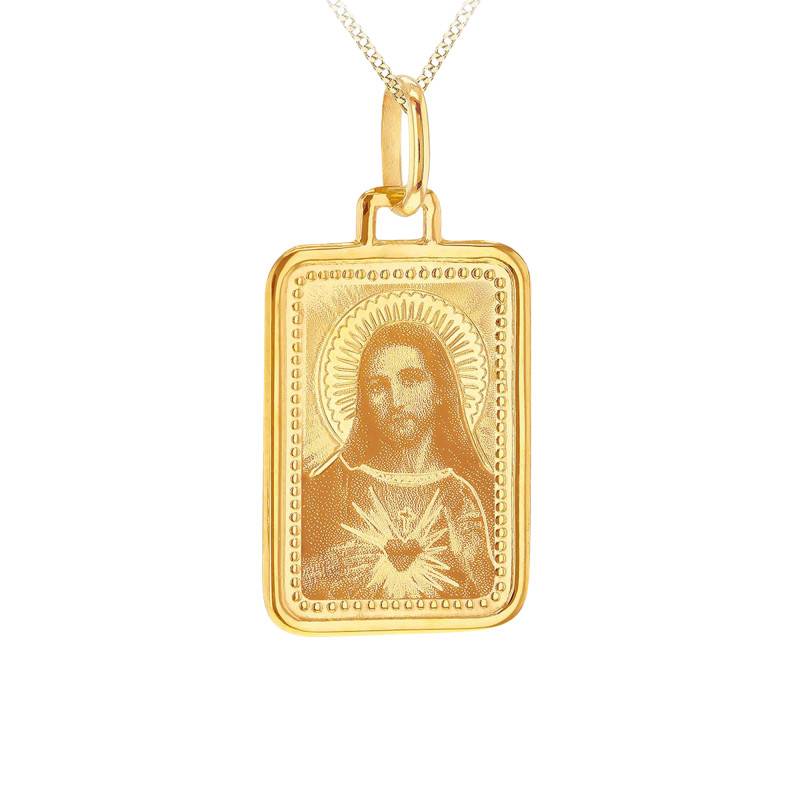 375 Yellow Gold Rectangular Sacred Heart Christ Medal - Vandona