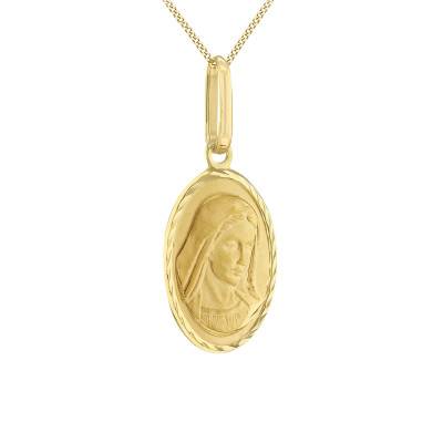 375/1000 Yellow Gold Diamond-Cut Oval Virgin Mary Medal - Vandona
