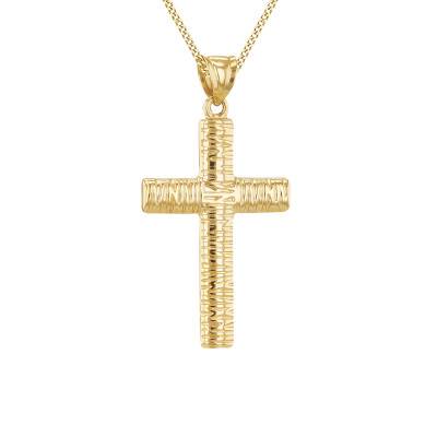 375 Yellow Gold Bark Cross Pendant - Vandona