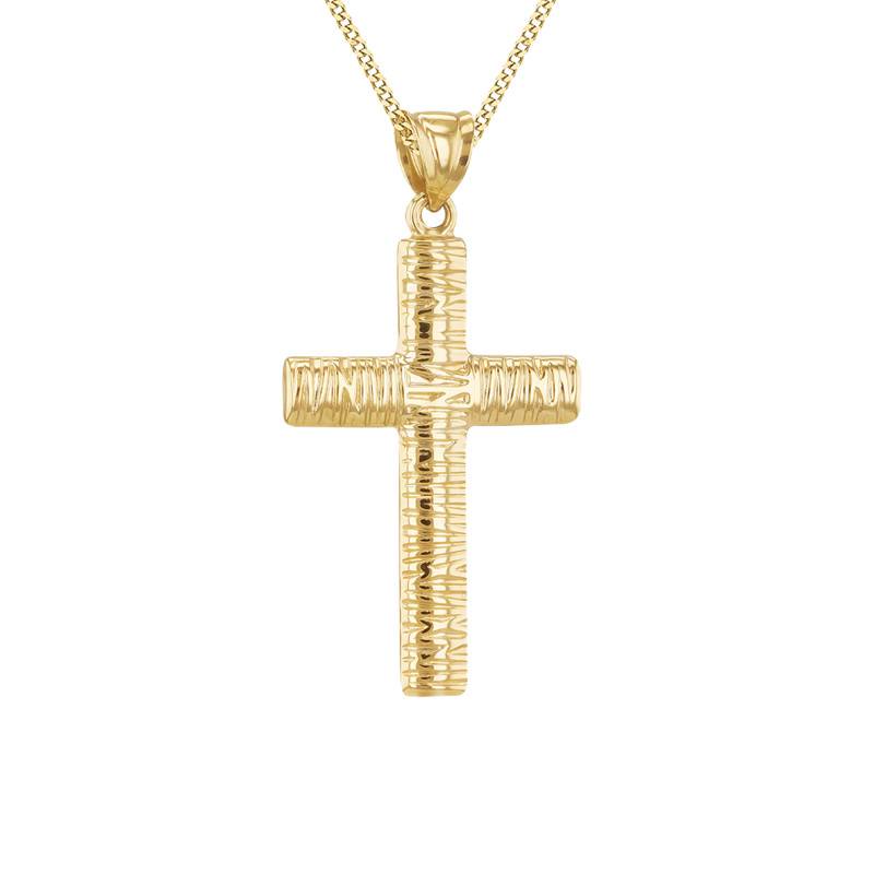 375 Yellow Gold Bark Cross Pendant - Vandona