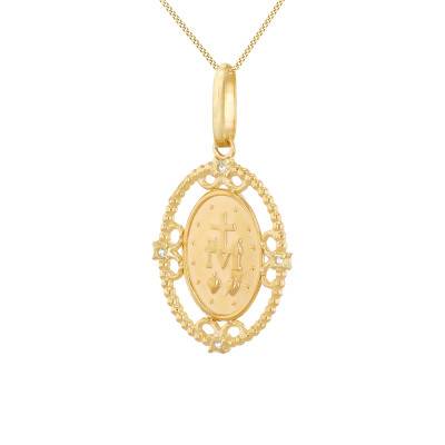 375 Yellow Gold & Cubic Zirconia Oval Saint Mary Pendant - Vandona