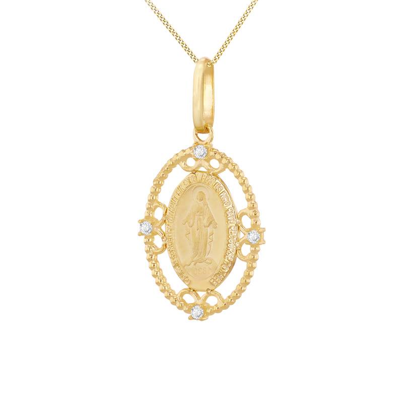375 Yellow Gold & Cubic Zirconia Oval Saint Mary Pendant - Vandona