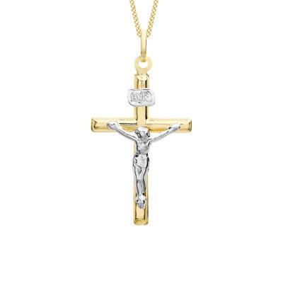 Two-Tone 375 Gold INRI Crucifix Pendant - Vandona