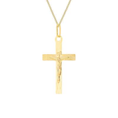 375/1000 Yellow Gold Sunburst Crucifix Pendant - Vandona
