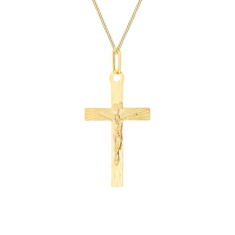 375/1000 Yellow Gold Sunburst Crucifix Pendant - Vandona