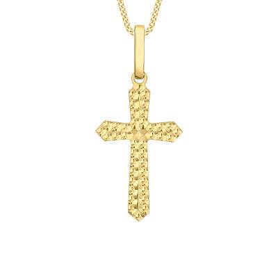 375 Yellow Gold Faceted Cross Pendant - Vandona
