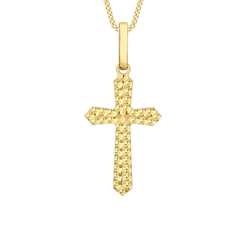 375 Yellow Gold Faceted Cross Pendant - Vandona