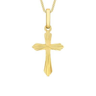 375 Yellow Gold Pointed-Corner Sunburst Cross Pendant - Vandona