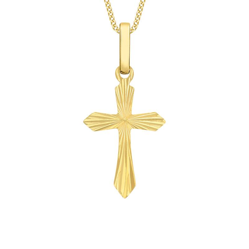 375 Yellow Gold Pointed-Corner Sunburst Cross Pendant - Vandona