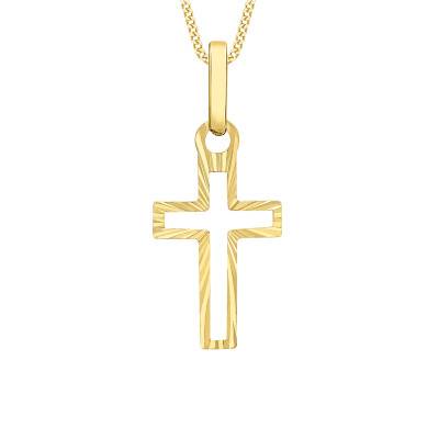 375 Yellow Gold Cutout Cross Pendant - Vandona