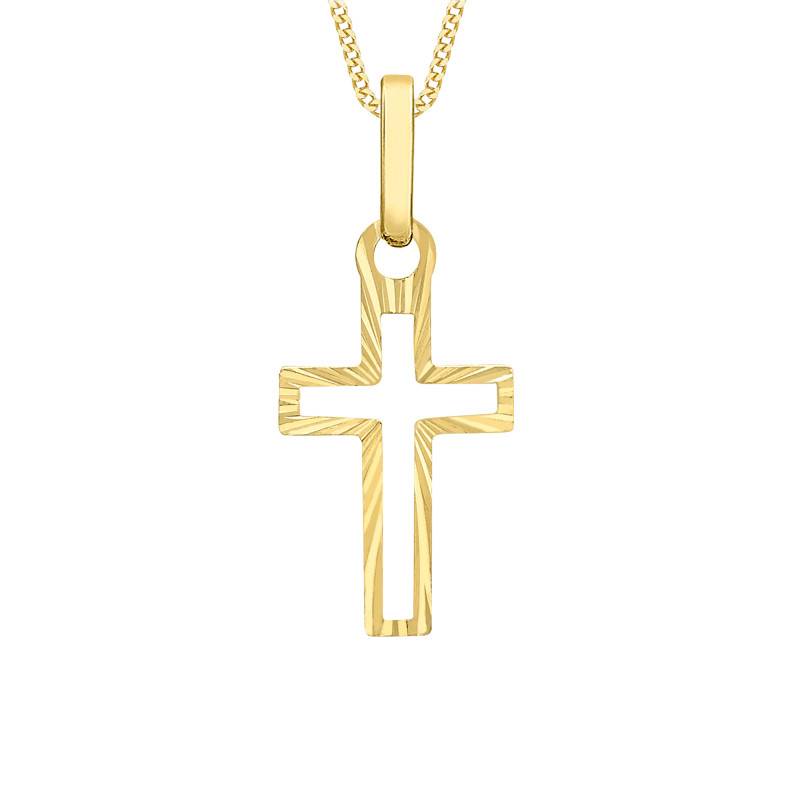 375 Yellow Gold Cutout Cross Pendant - Vandona
